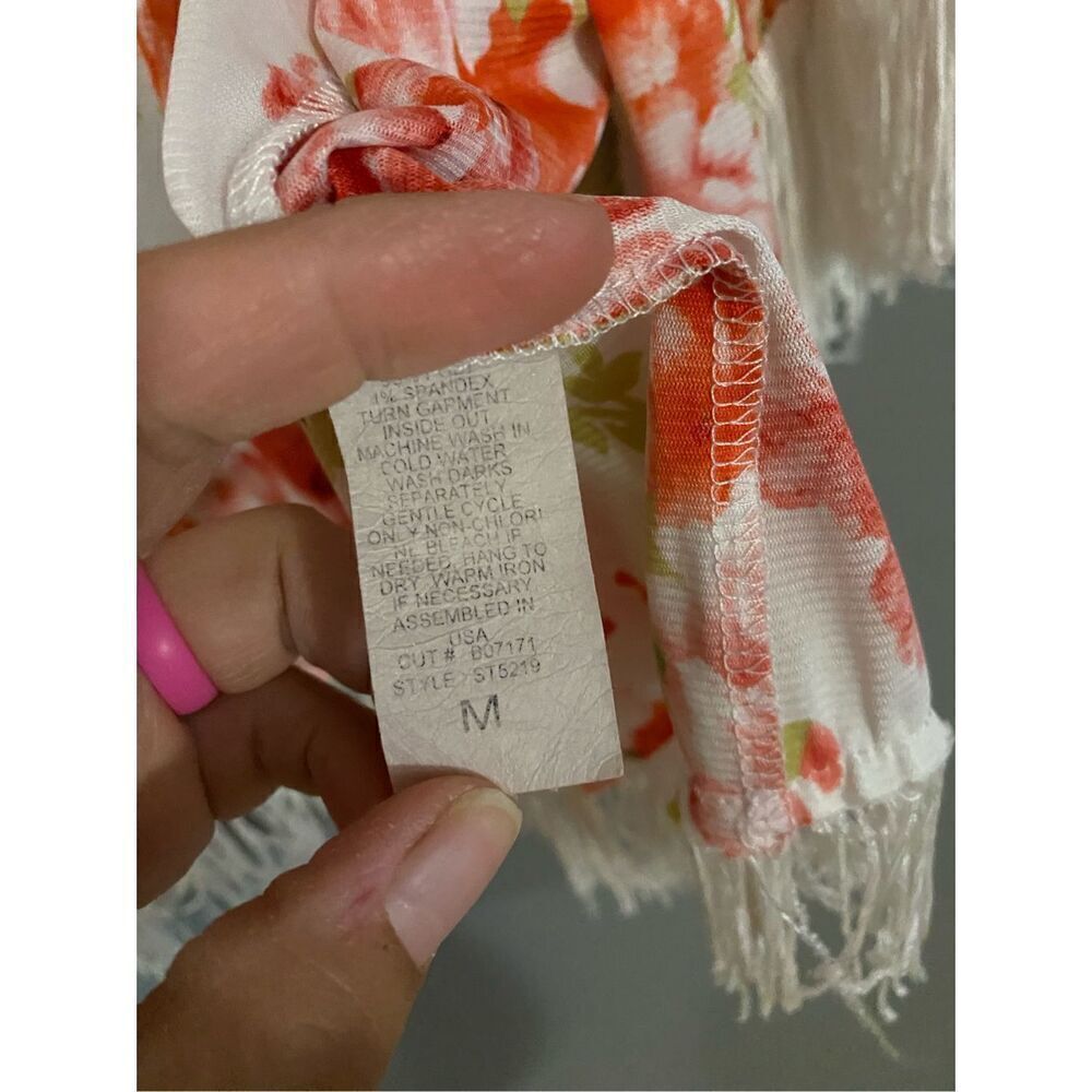 Blu Planet Floral Fringe Kimono Size Medium - Picture 5 of 7